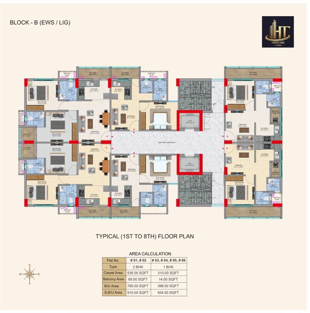 R.R. HighLine Tower — Block B 1st to 8th typical floor plan