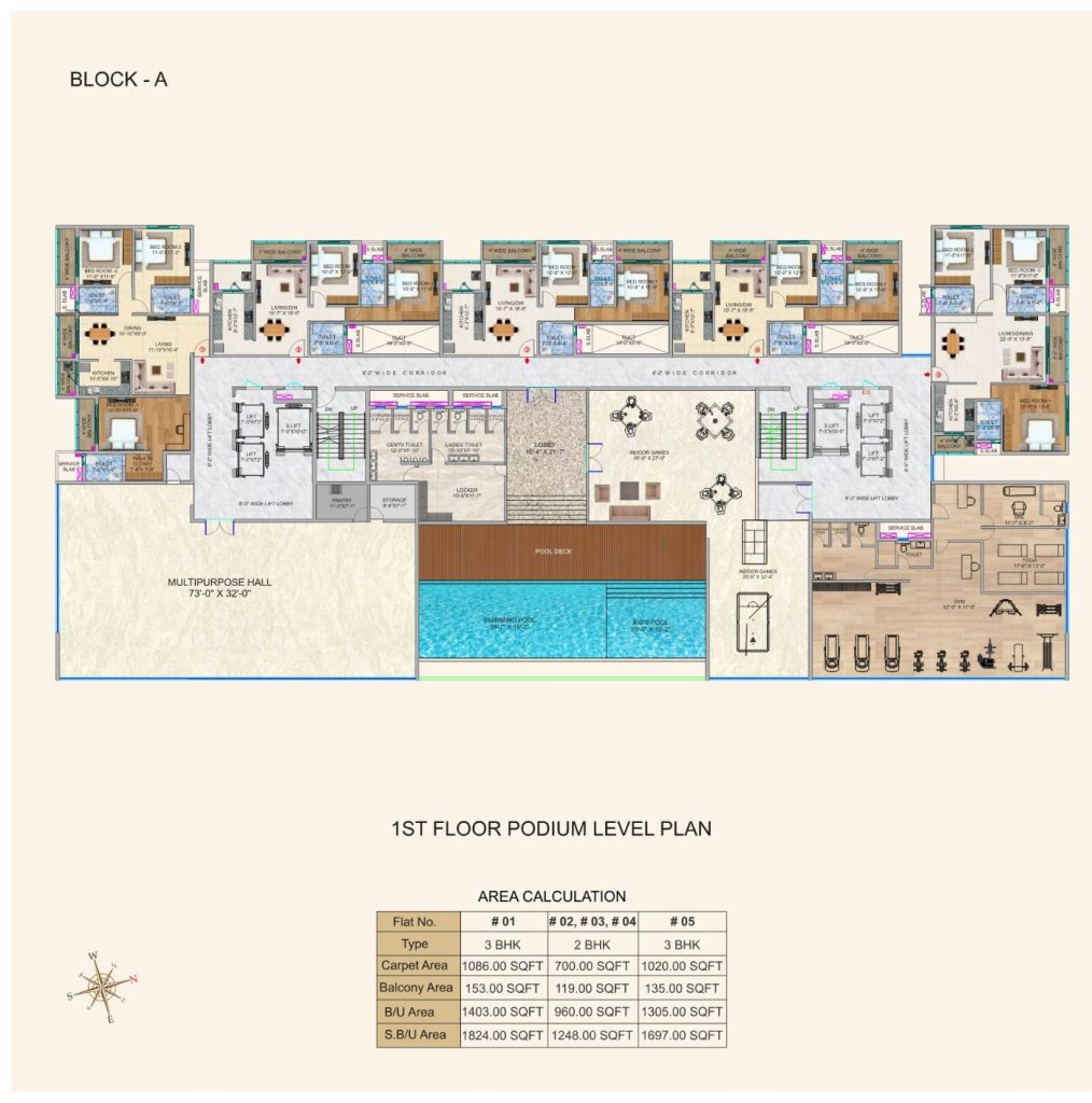 R.R. HighLine Tower — 1st floor podium level plan, Block A